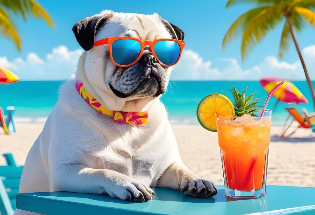 ai generated, pug, beach-8967838.jpg