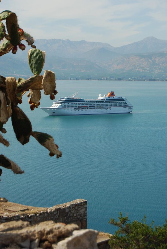 sea, water, mediterranean, vegetation, was standing, bay, island, travel, vacations, cacti, nature, blossom, bloom, plant, cactus flower, ship, hapag-lloyd, columbus, cruise